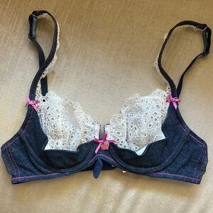 Denim and eyelet bra